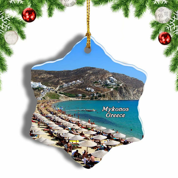 Greece Platis Gialos Beach Mykonos Christmas Ornament 3 Inches Snow