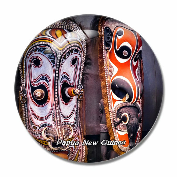 Papua New Guinea Wood Sculptures 3D Fridge Magnet Crystal Glass