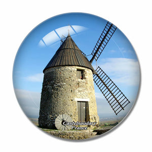 France Castelnaudary Windmill 3D Fridge Magnet Crystal Glass