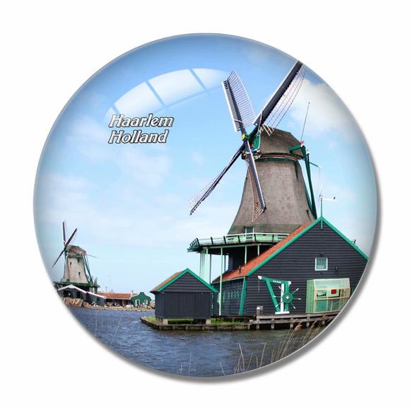 Holland Windmill De Adriaan Haarlem 3D Fridge Magnet Crystal Glass