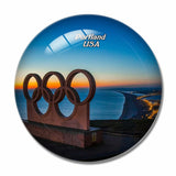 USA America Portland Olympic Rings 3D Fridge Magnet Crystal Glass