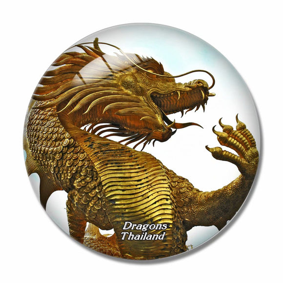 Thailand Dragons Golden 3D Fridge Magnet Crystal Glass