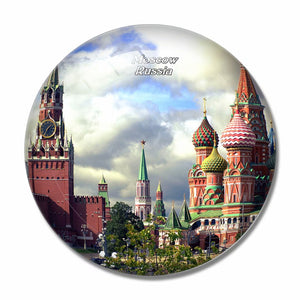 Russia Moscow Spasskaya Tower St Basil's Cathedral 3D Fridge Magnet Crystal Glass