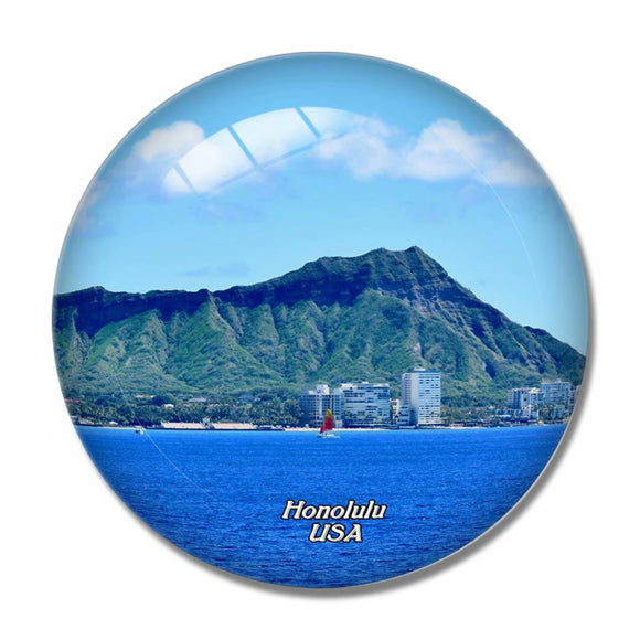 America USA Diamond Head Honolulu Oahu Hawaii 3D Fridge Magnet Crystal Glass