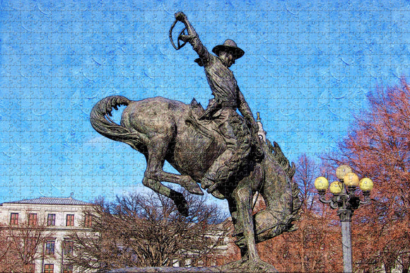 USA America Denver Colorado Cowboy Statue Jigsaw Puzzle Wooden 1000 Piece