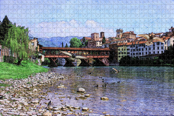 Italy Vicenza Bridge Of Bassano Del Grappa Jigsaw Puzzle Wooden 1000 Piece