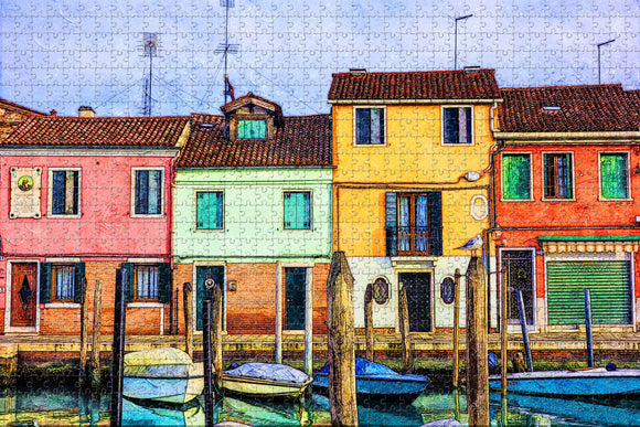 Italy Murano Houses Boats Street Jigsaw Puzzle Wooden 1000 Piece