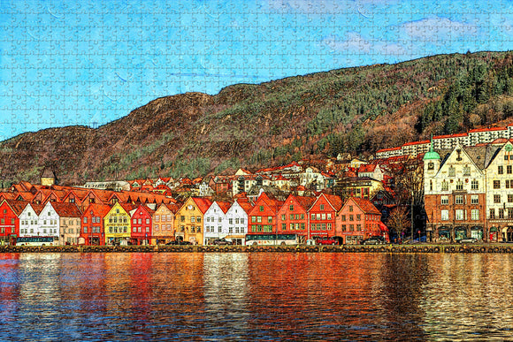 Norway Bryggen Hanseatic Wharf Bergen Jigsaw Puzzle Wooden 1000 Piece