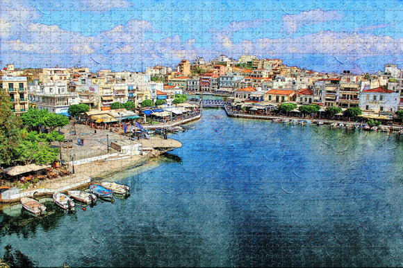 Greece Lake Voulismeni Agios Nikolaos Crete Jigsaw Puzzle Wooden 1000 Piece