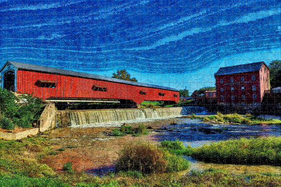 Covered Bridge Bridgeton Indiana USA Jigsaw Puzzle Wooden 1000 Piece