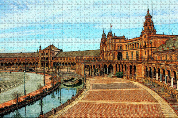 Spain Square Seville Jigsaw Puzzle Wooden 1000 Piece