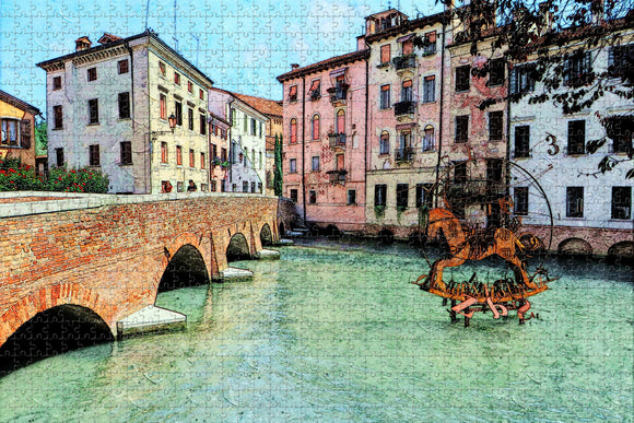 Italy Treviso River Bridge Jigsaw Puzzle Wooden 1000 Piece