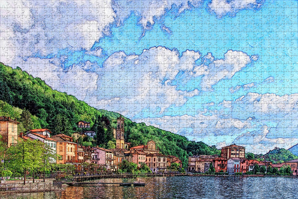 Italy Varese Porto Ceresio Lake Jigsaw Puzzle Wooden 1000 Piece