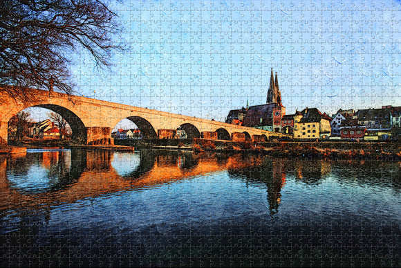 Germany Old Stone Bridge Regensburg Jigsaw Puzzle Wooden 1000 Piece