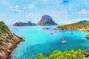 Spain Coast Rock Sea Bay Ibiza Jigsaw Puzzle Wooden 1000 Piece