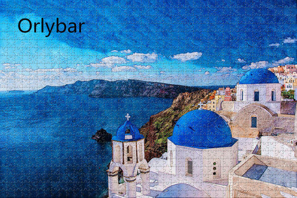 Orlybar Greece Blue Church Oia Santorini Jigsaw Puzzle Wooden 1000 Piece