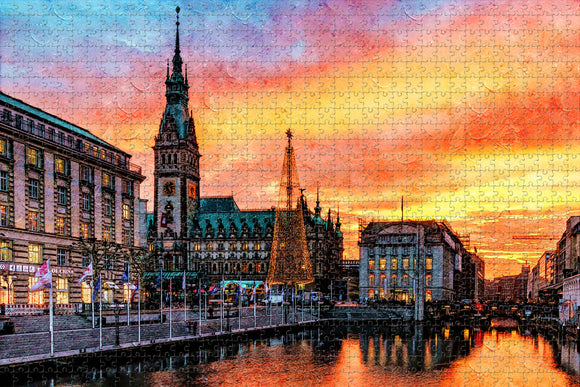 Germany Hamburg Christmas Market Jigsaw Puzzle Wooden 1000 Piece