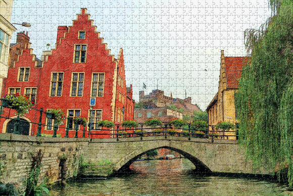 Belgium St. Michael's Bridge Ghent Jigsaw Puzzle Wooden 1000 Piece