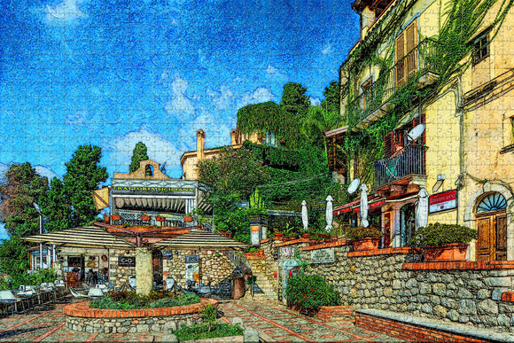 Italy Taormina Sicily Cafe Terrace Jigsaw Puzzle Wooden 1000 Piece