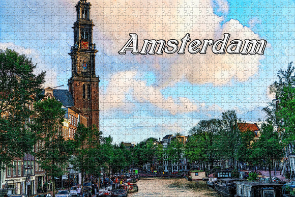 Netherlands Holland Amsterdam Canal Westerkerk Clock Tower Jigsaw Puzzle Wooden 1000 Piece