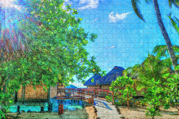 French Polynesia Bora Bora House Jigsaw Puzzle Wooden 1000 Piece